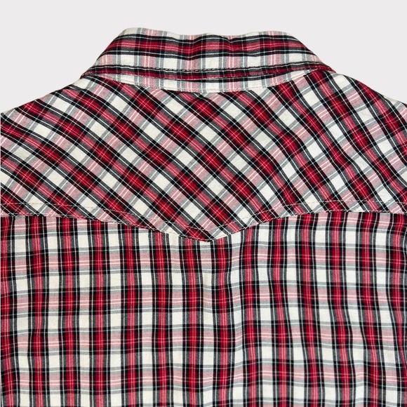 Maison Scotch (Sz 2) Plaid Snap Button Leather Elbow Patch Shirt - Picture 7 of 13